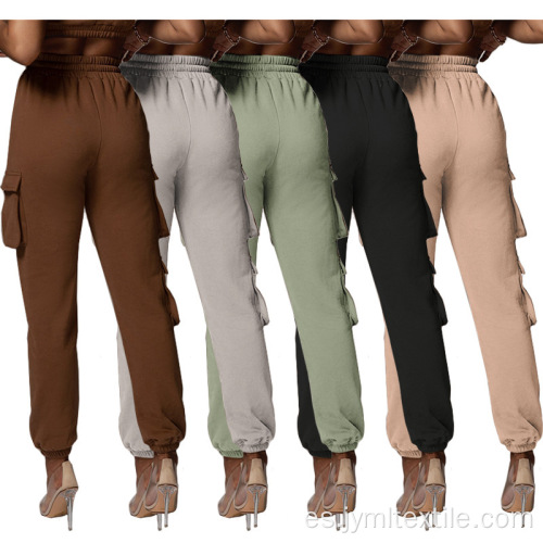 Pantalones de carga de mujeres múltiples de bolsillo